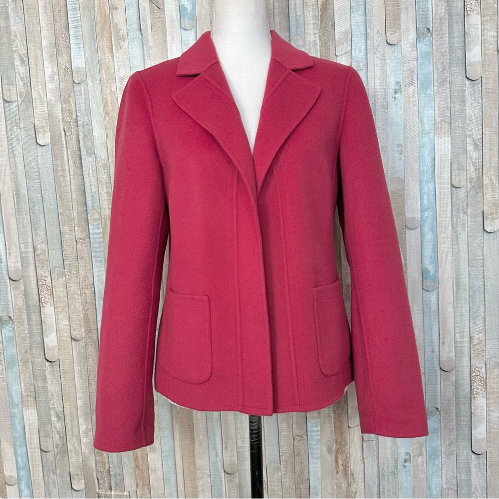 Talbots 6 Raspberry Soft Felted 100% Wool Felt Open Front Blazer Jacket Suiting